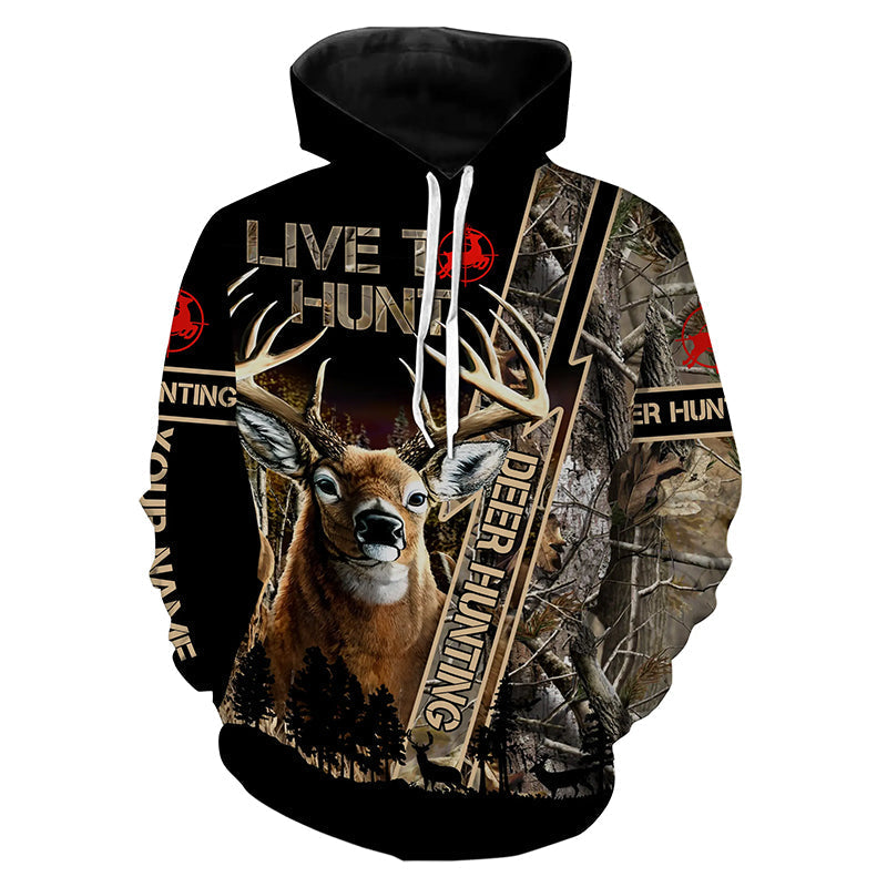 Deer hunting camo "Live to hunt" custom name all over print hunting Shirts - Hunting gifts for him NQS4055