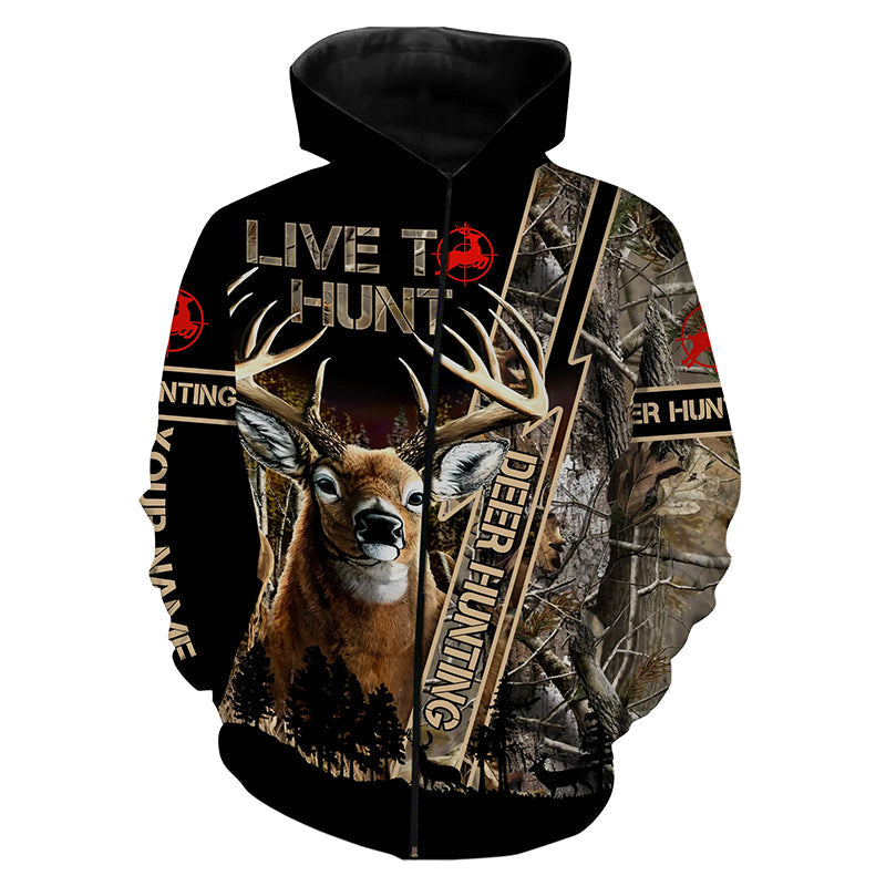 Deer hunting camo "Live to hunt" custom name all over print hunting Shirts - Hunting gifts for him NQS4055