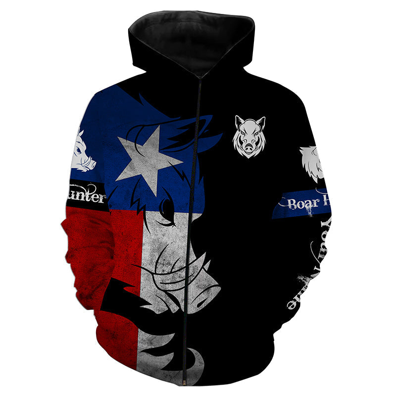 Wild Hog hunting Texas flag Custom Name 3D All over print hunting Shirts, Personalized hunting gifts NQS3888 Zip up hoodie