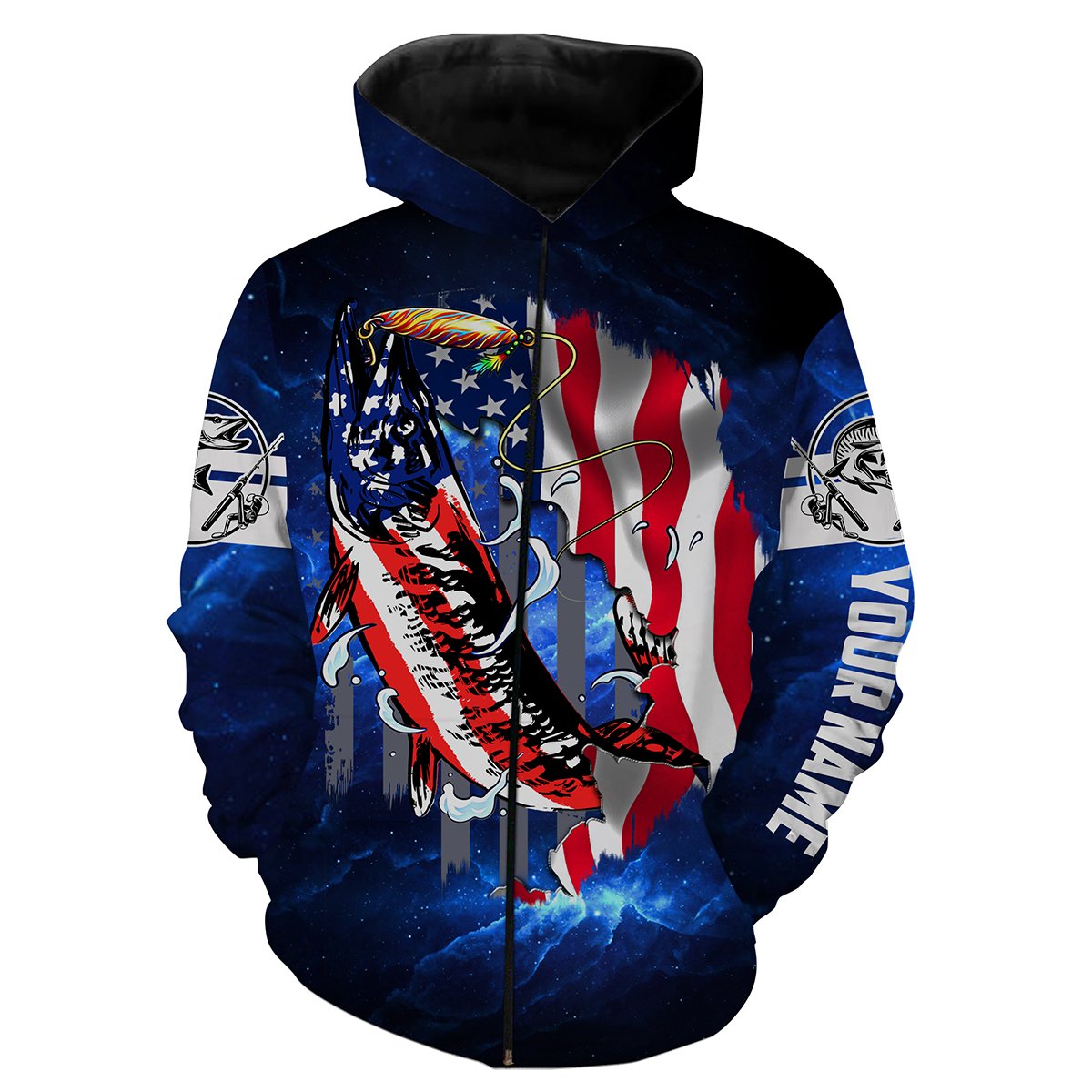 Musky Fishing 3D American Flag Patriot Customize name All over print shirts - personalized fishing gift for men and women and Kid - NQS423 Zip up hoodie