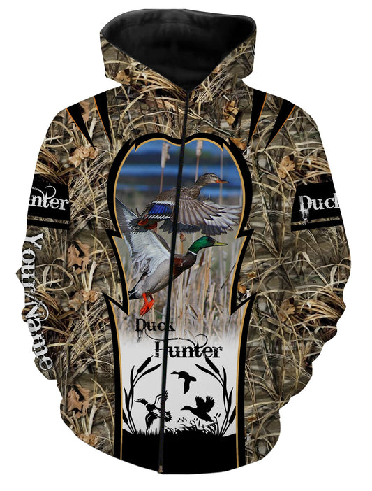 Mallard Duck hunting waterfowl camo hunting custom name 3D all over printed shirts - NQSD51