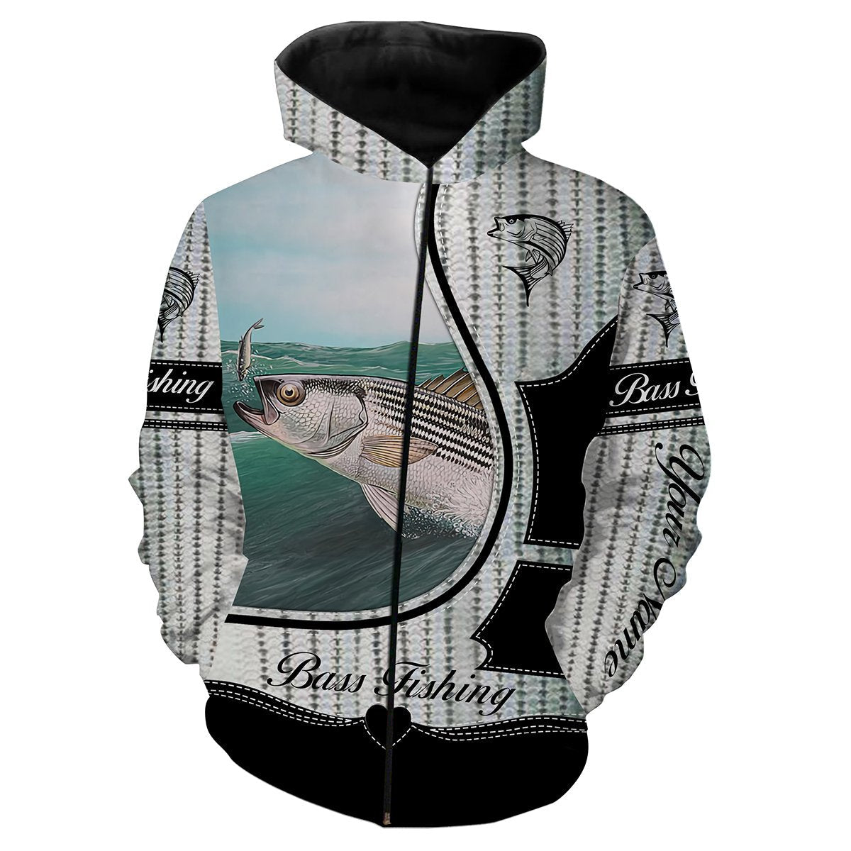 Striped Bass Fishing Scale Customize name 3D All over print shirts - personalized fishing gift for Adult and Kid - NQS426 Zip up hoodie