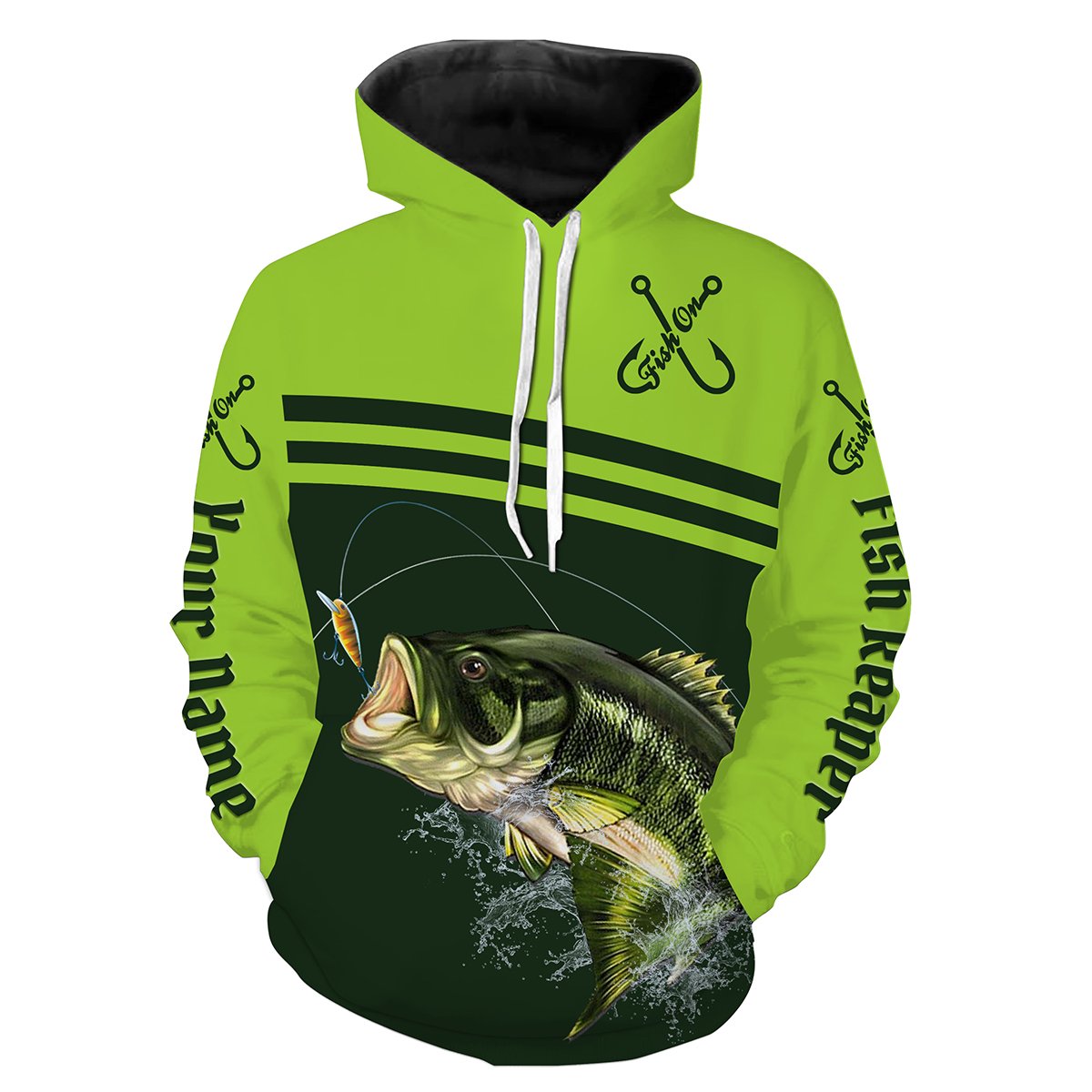 Largemouth Bass Fishing Fish Reaper Green Custom Name All Over Print Shirts Nqs545 Hoodie Hoodie