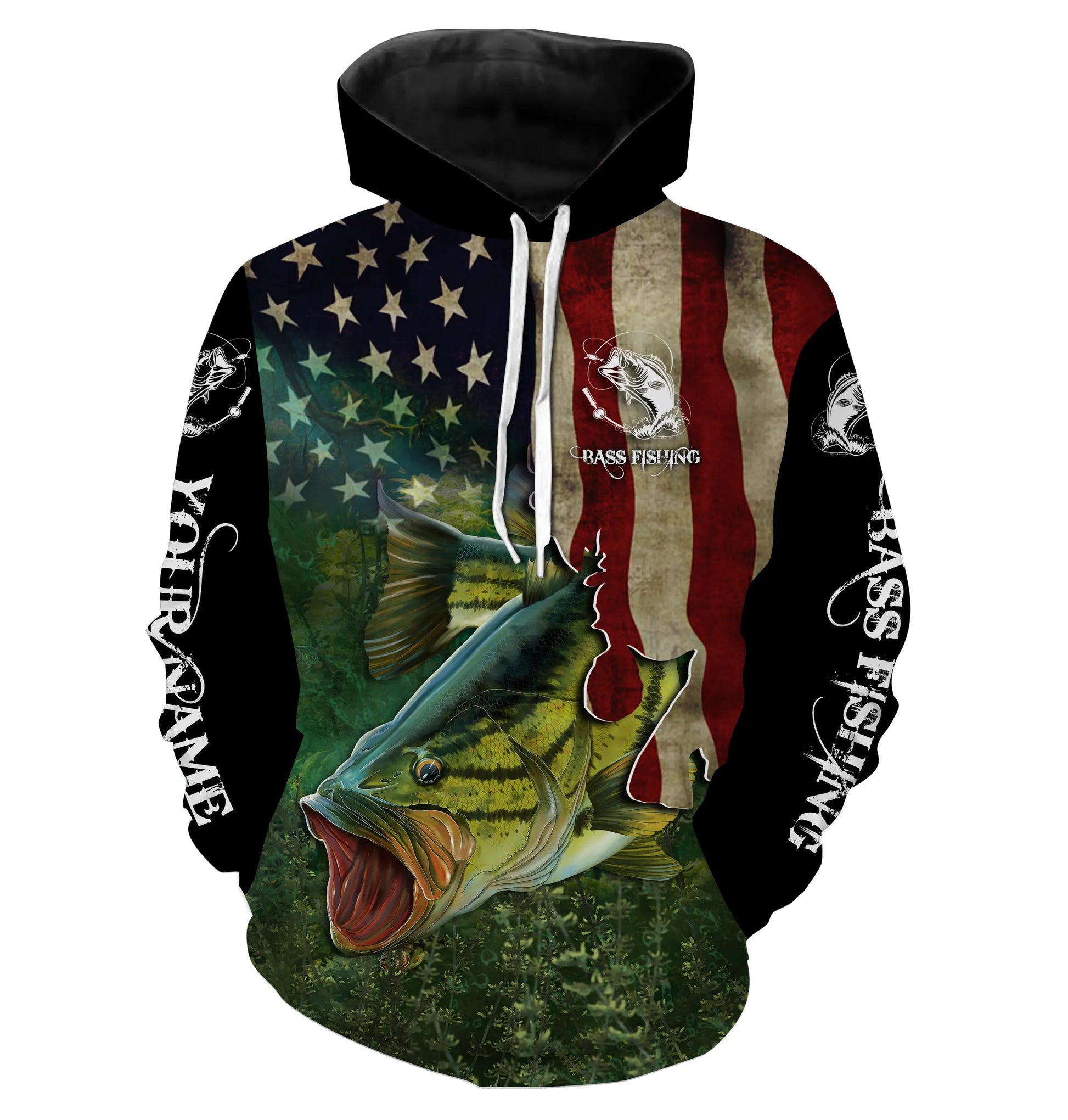 Largemouth Bass Fishing 3D American Flag Patriotic Customize name fishing shirts NQS432 Hoodie