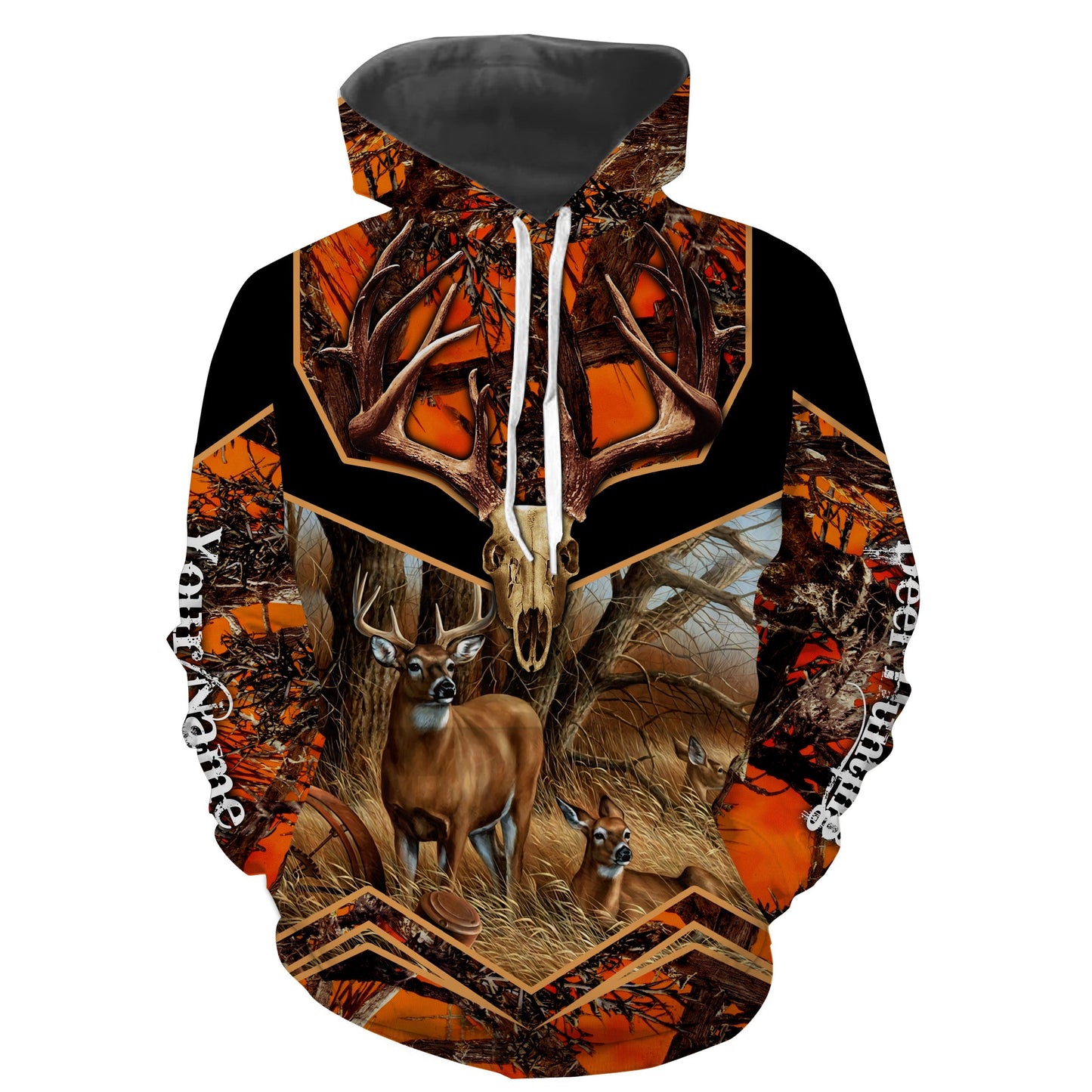 Deer Hunting Camo Orange Black Custom Name 3D All over print shirts Plus Size NQS811 Hoodie