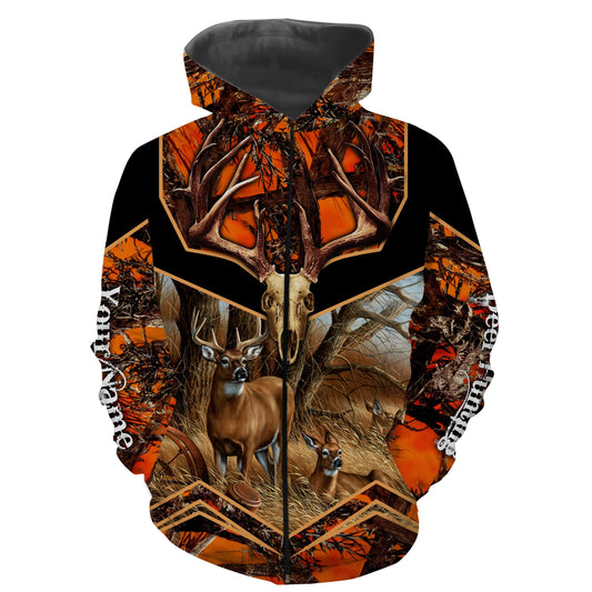 Deer Hunting Camo Orange Black Custom Name 3D All over print shirts Plus Size NQS811 Zip up hoodie