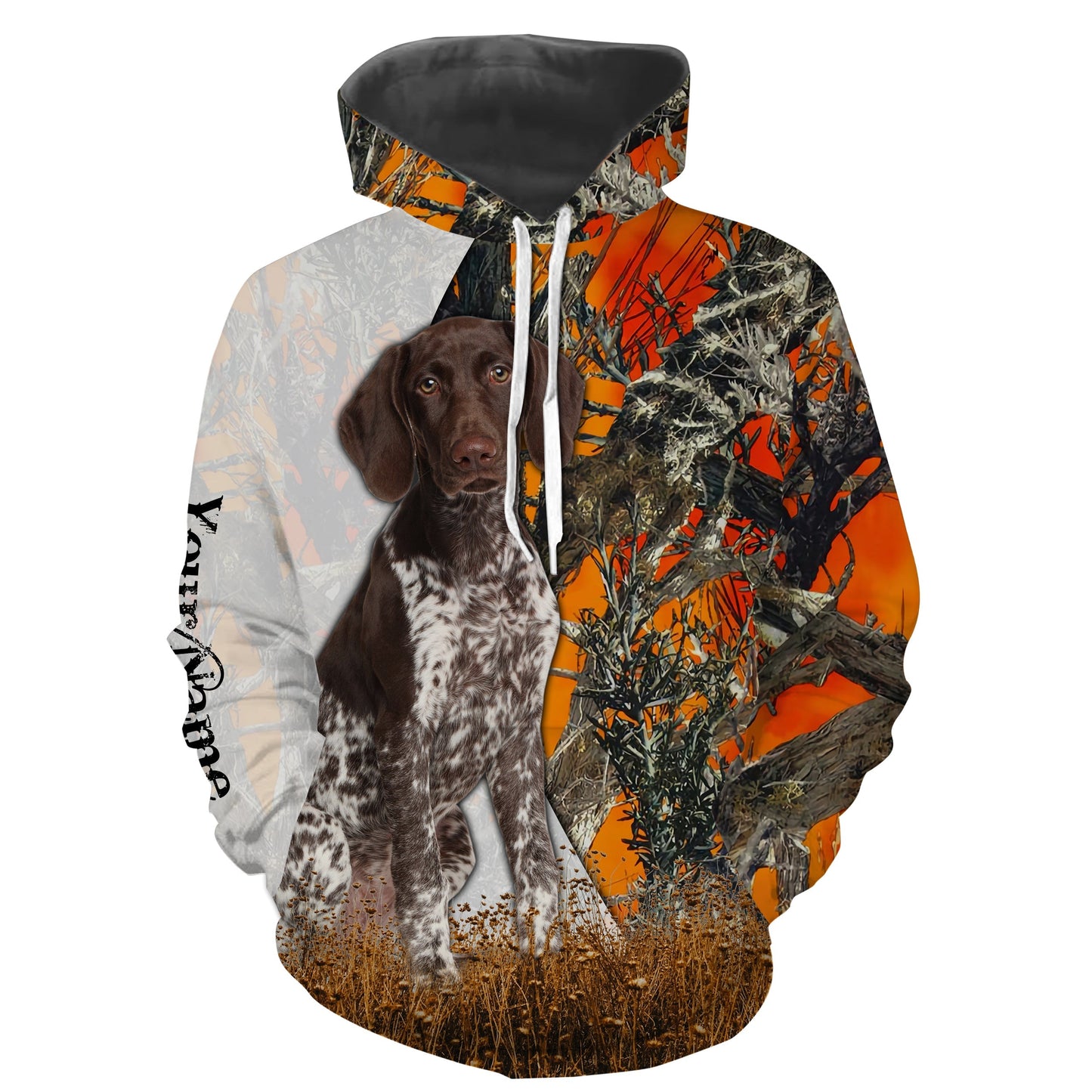 German Shorthaired Pointer dog hunting orange camo Custom Name Full Printing Shirts Hoodie