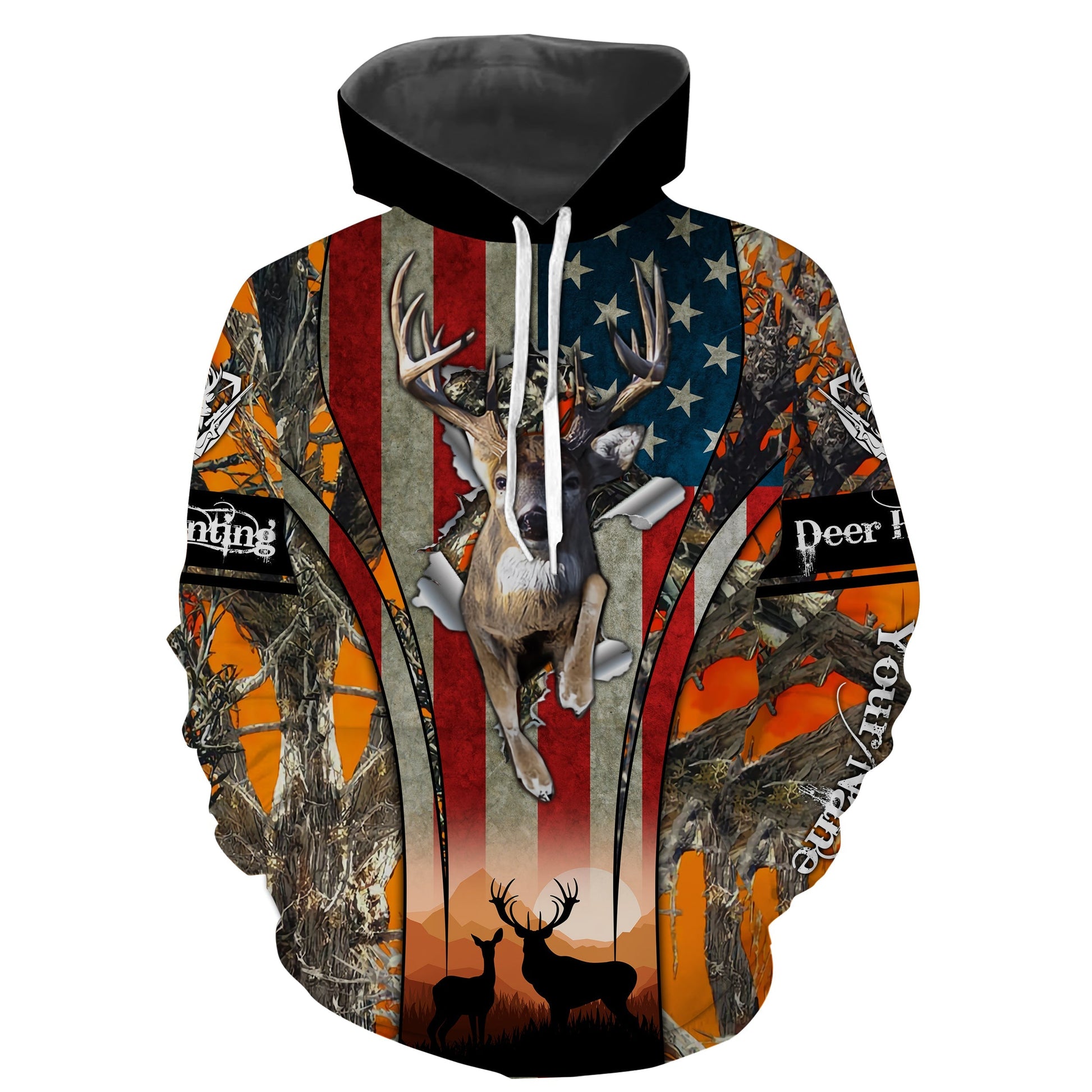 Orange camo Deer hunting clothes American flag Custom Name hunter Shirts, patriotic Hunting Gifts NQS3570