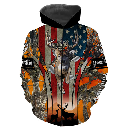 Orange camo Deer hunting clothes American flag Custom Name hunter Shirts, patriotic Hunting Gifts NQS3570