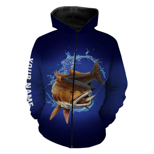 Redfish Puppy Drum Fishing Blue Customize Name 3D All Over printed Shirts NQS329 Zip up hoodie