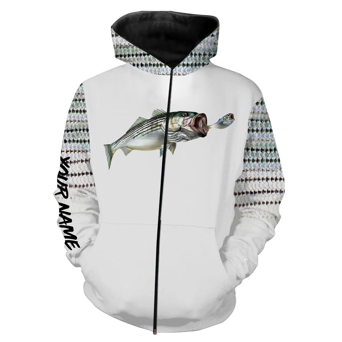 Striped bass ( Striper) Fishing 3D All Over print shirts personalized fishing apparel for Adult and kid NQS581 Zip up hoodie