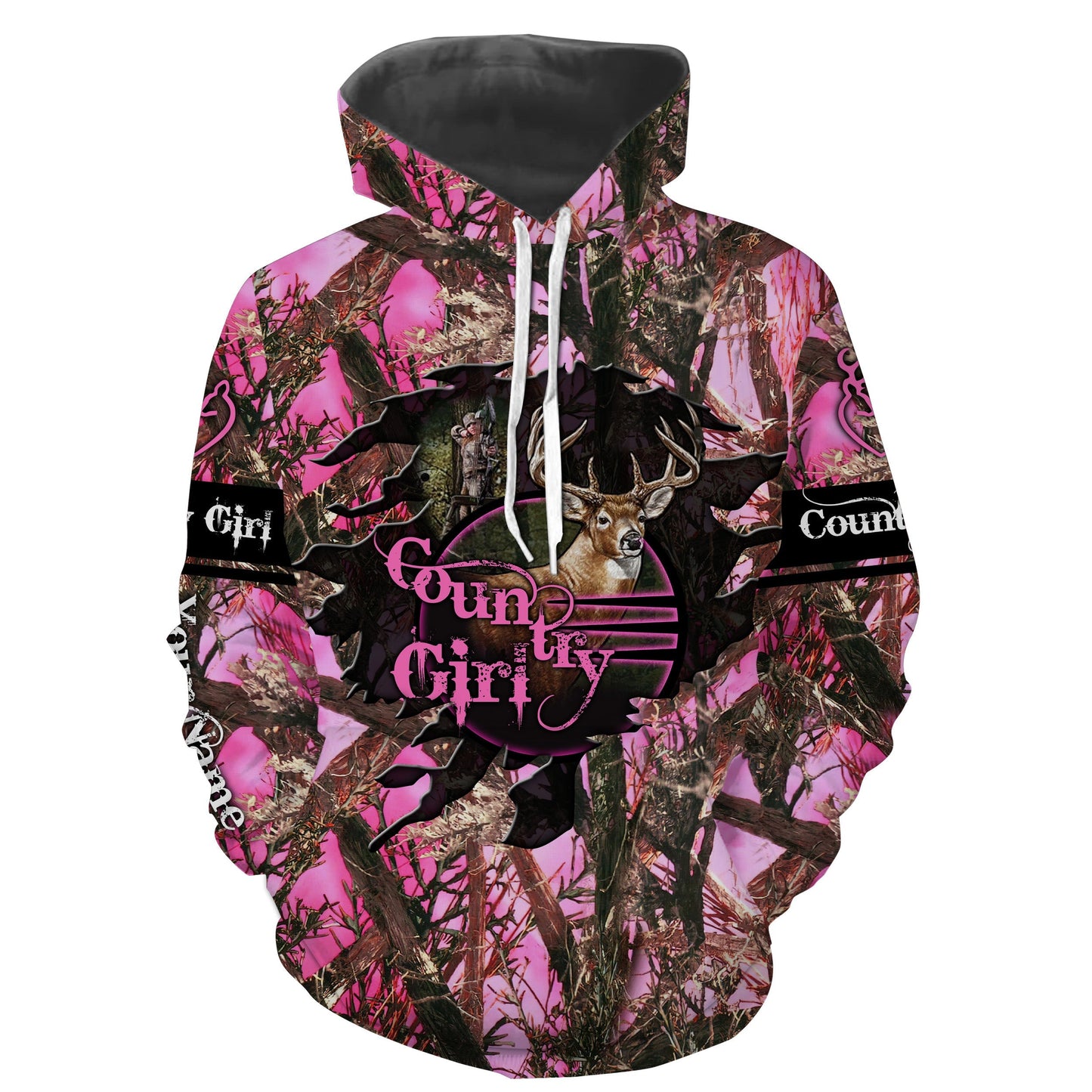 Country Girl Deer hunting pink camo Custom Name all over printed shirts Hoodie