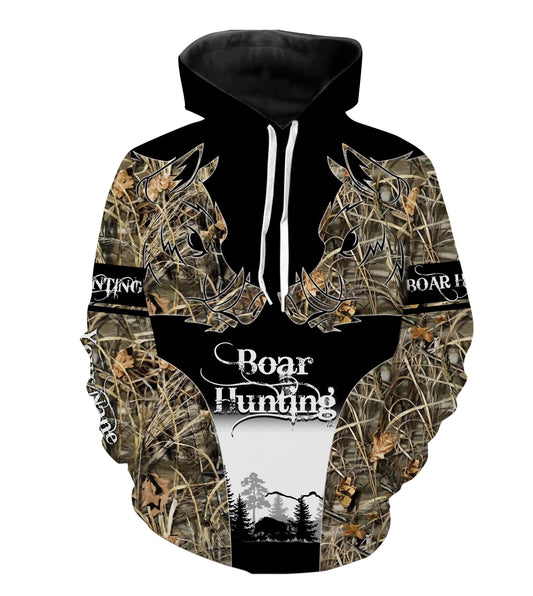 Wild Hog Hunting Camo Custom Name Full Printing Shirt, Hoodie - Personalized Hunting Gifts for boar hunters NQS2634 Hoodie