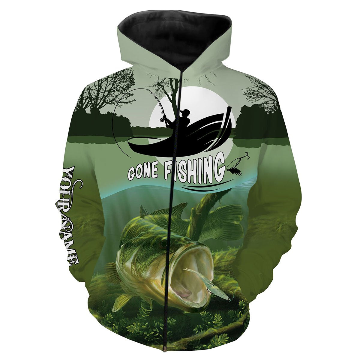 Largemouth Bass Fishing Customize Name Fishing Shirts Personalized All Over Printed Shirts For Men Zip up hoodie