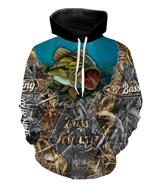 Bass Camo Customize name All over print shirts - personalized fishing gift for men and women and Kid - NQS474 Hoodie