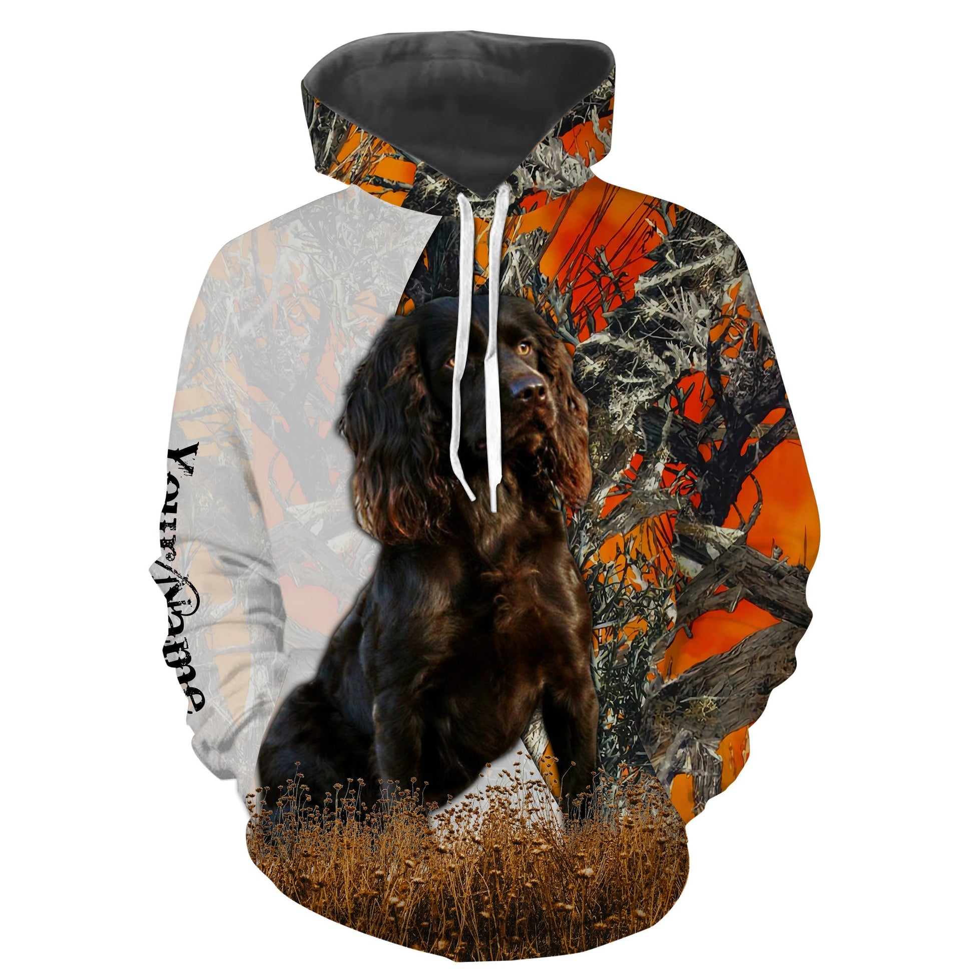 Boykin Spaniel Dog Hunting Orange Camo Custom Name Full Printing Shirts Hoodie Hoodie