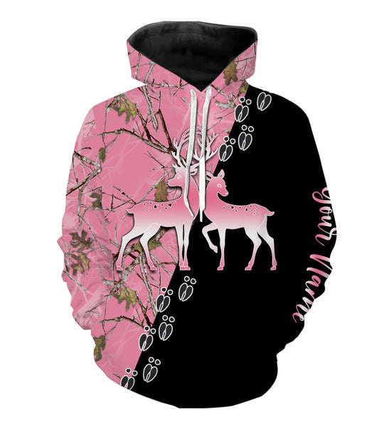 Love Deer Hunting Pink Muddy Camo black Customize Name 3D All Over Printed Shirts NQS2967