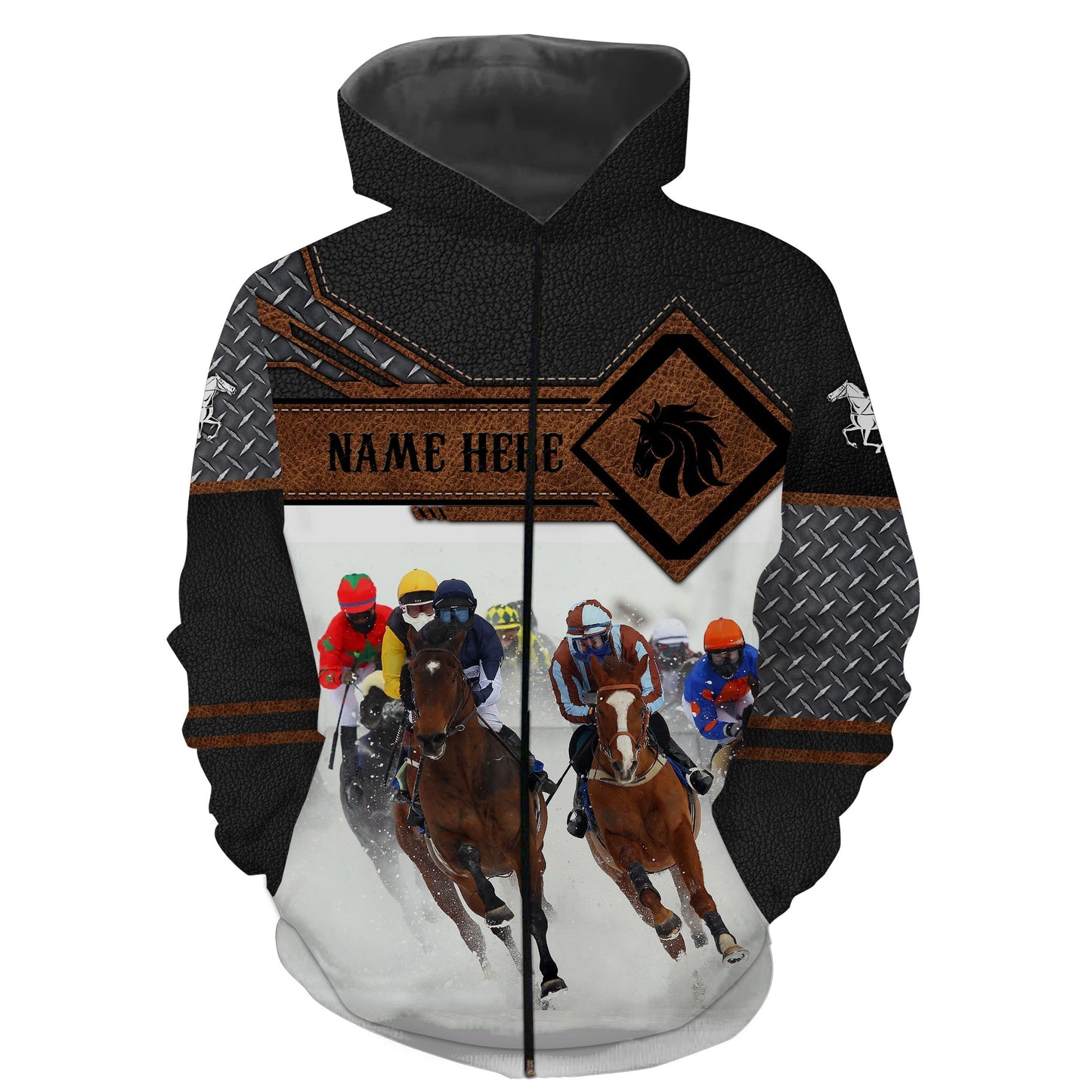 Horse Riding Tops Custom Name And Photo 3D Equestrian Riding Shirts Zip Up Hoodie Zip Up Hoodie