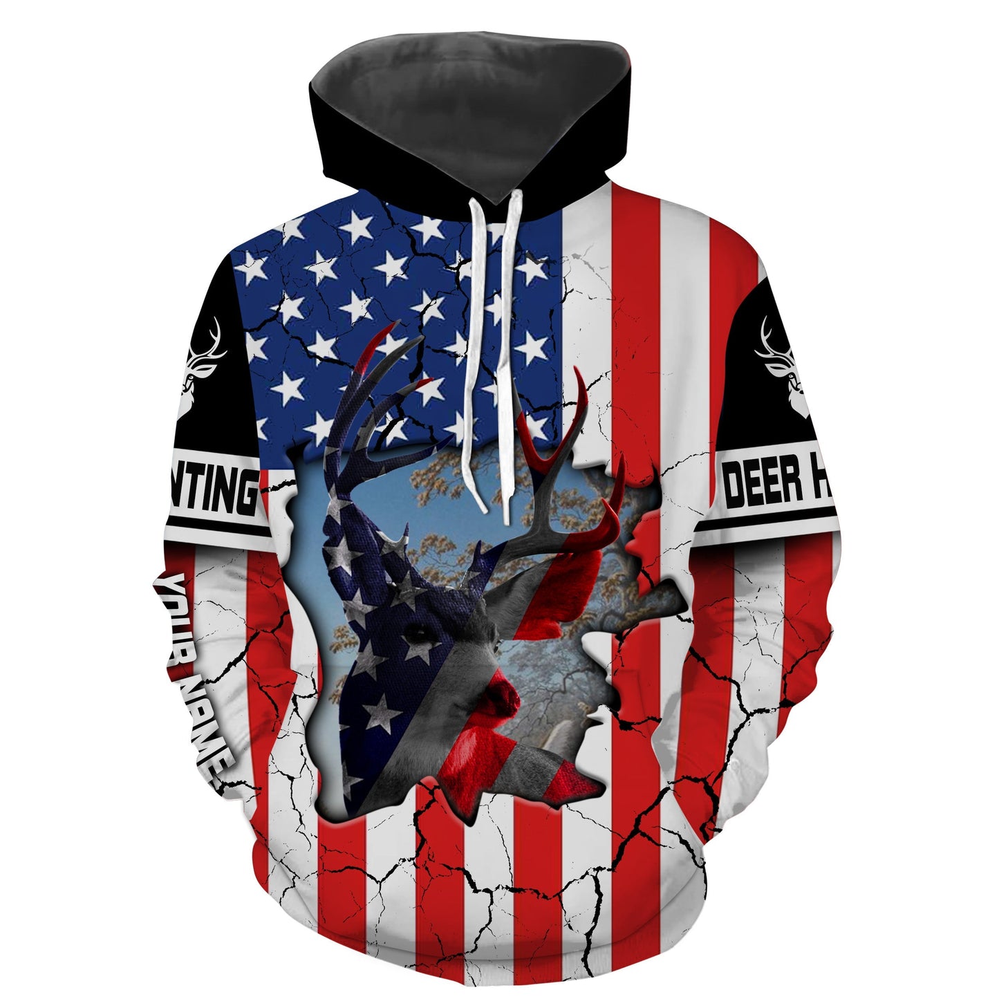 Deer Hunting Us Big Game Hunting Camo American Flag Patriotic Custom Name 3D All Over Print Shirts Nqs732 Hoodie Hoodie