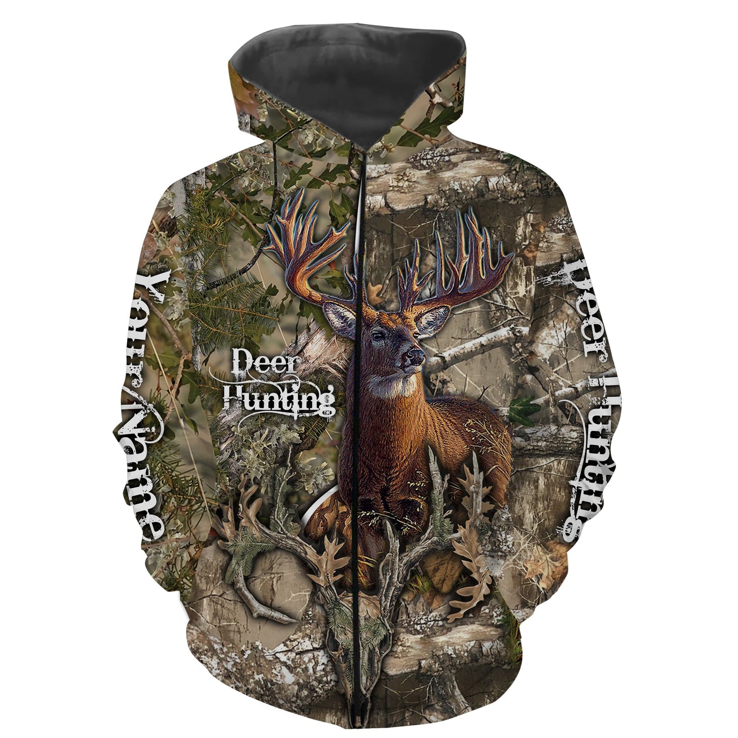 Deer Hunting camo hunting clothes skull Customize Name 3D All Over Printed Shirts NQS862 Zip up hoodie