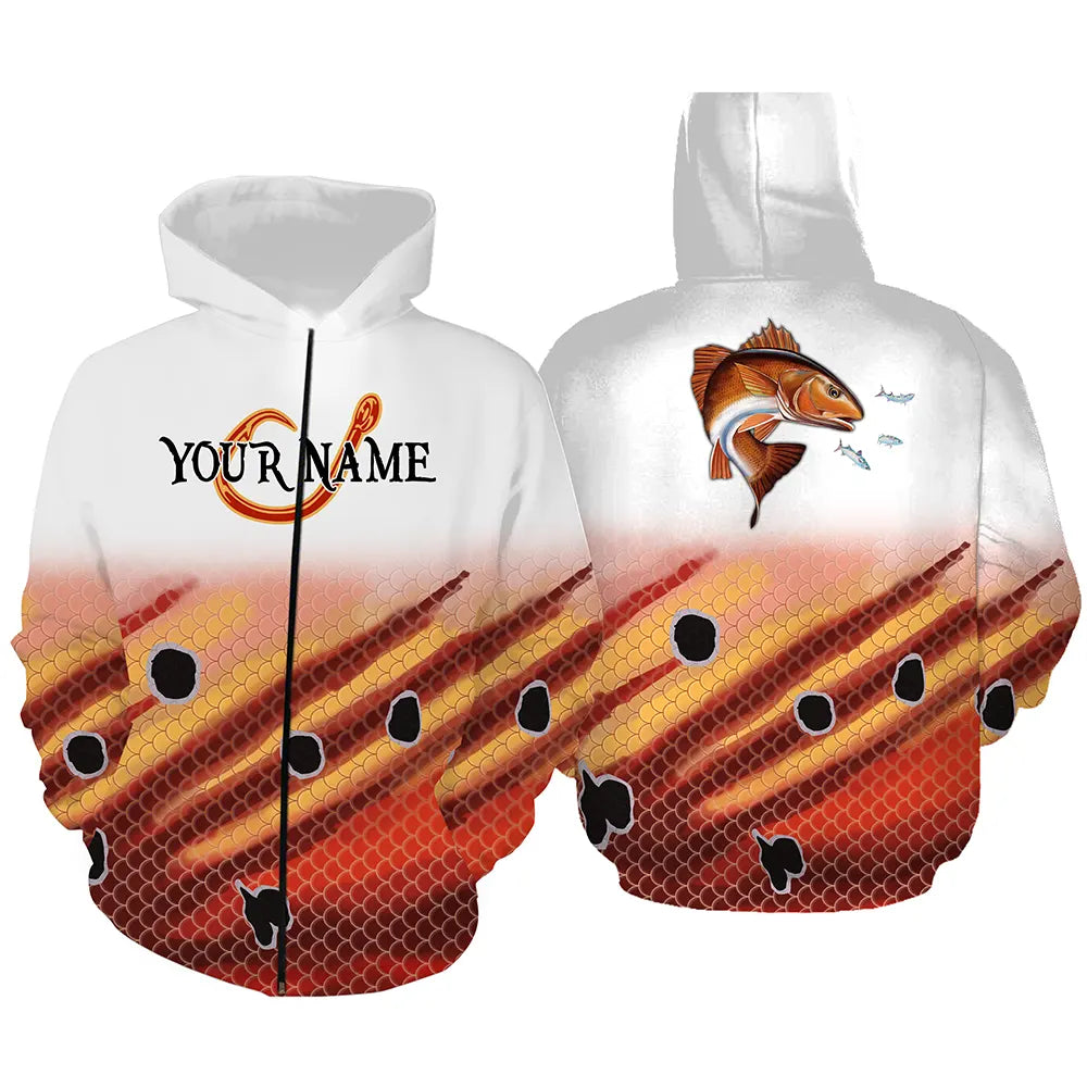 Redfish Fishing Customized Name 3D All Over printed Shirts For Adult And Kid Personalized Shirts NQS297 Zip up hoodie