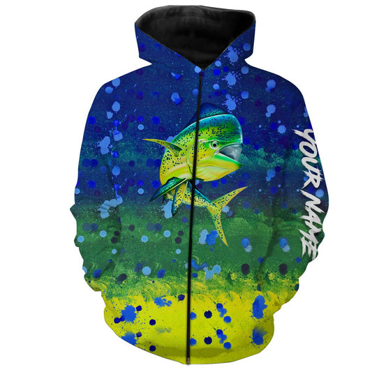 Mahi Mahi Fishing Customized Name 3D All Over printed Shirts For Adult And Kid Personalized Shirts NQS298 Zip up hoodie