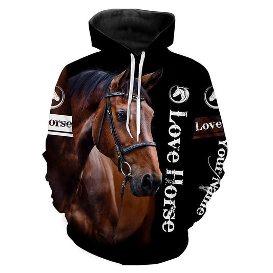 Love Horse Customize Name 3D All Over Printed Shirts Personalized Horse Lovers gift For Adult And Kid NQS626 Hoodie