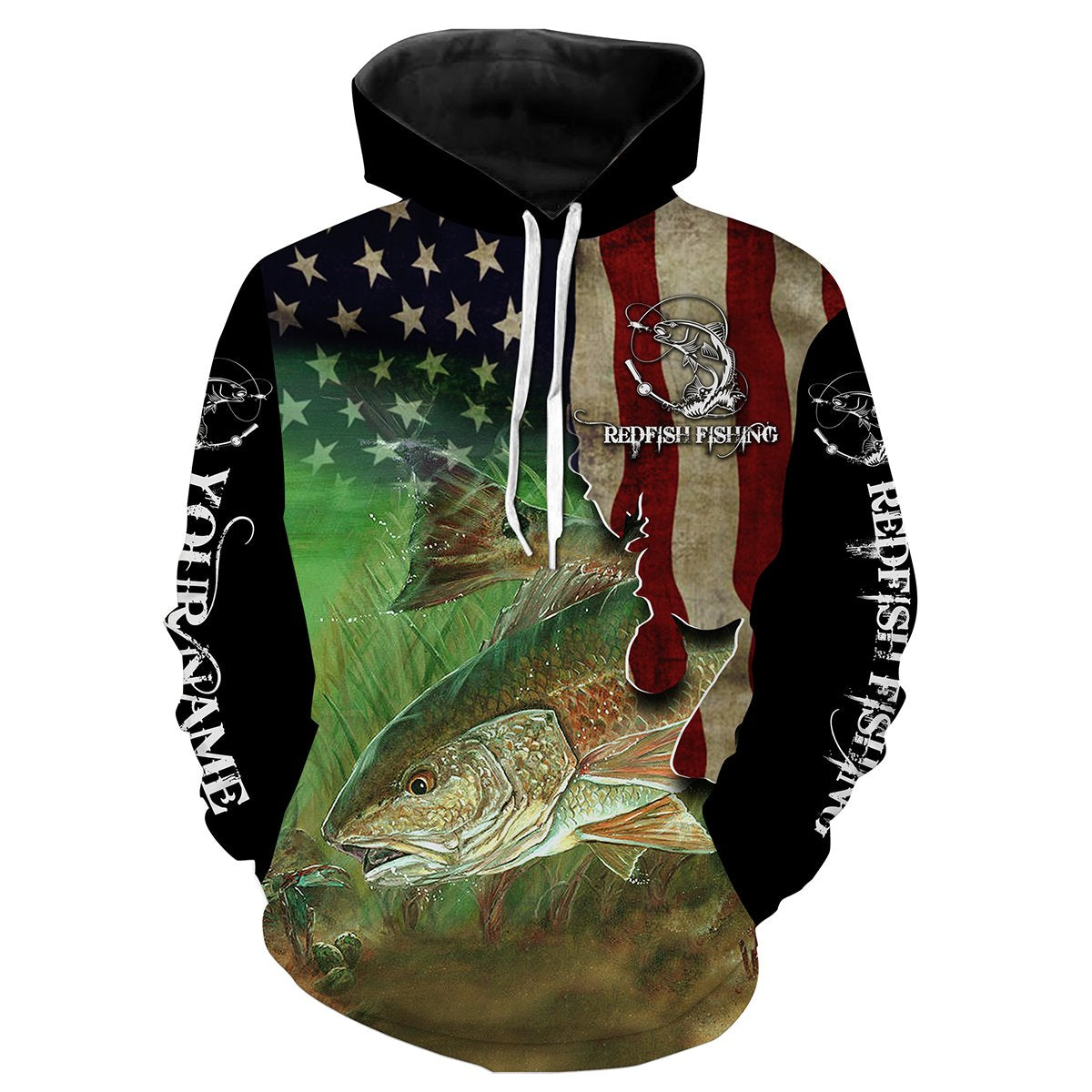 Red drum fishing 3D American Flag Patriotic Customize name All over print shirts NQS501 Hoodie