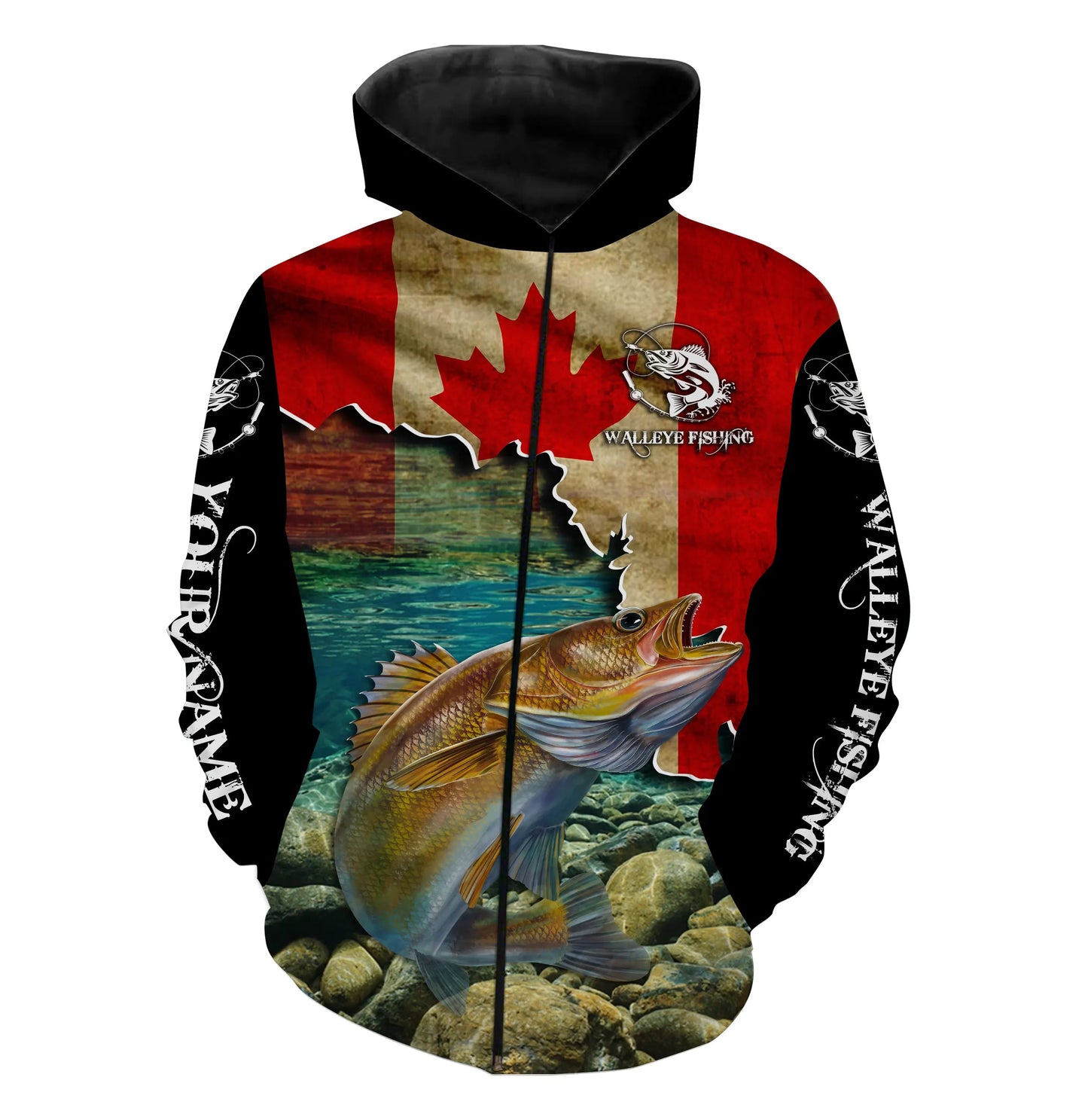 Walleye Fishing Canadian Flag Custom name All over print shirts Zip up hoodie