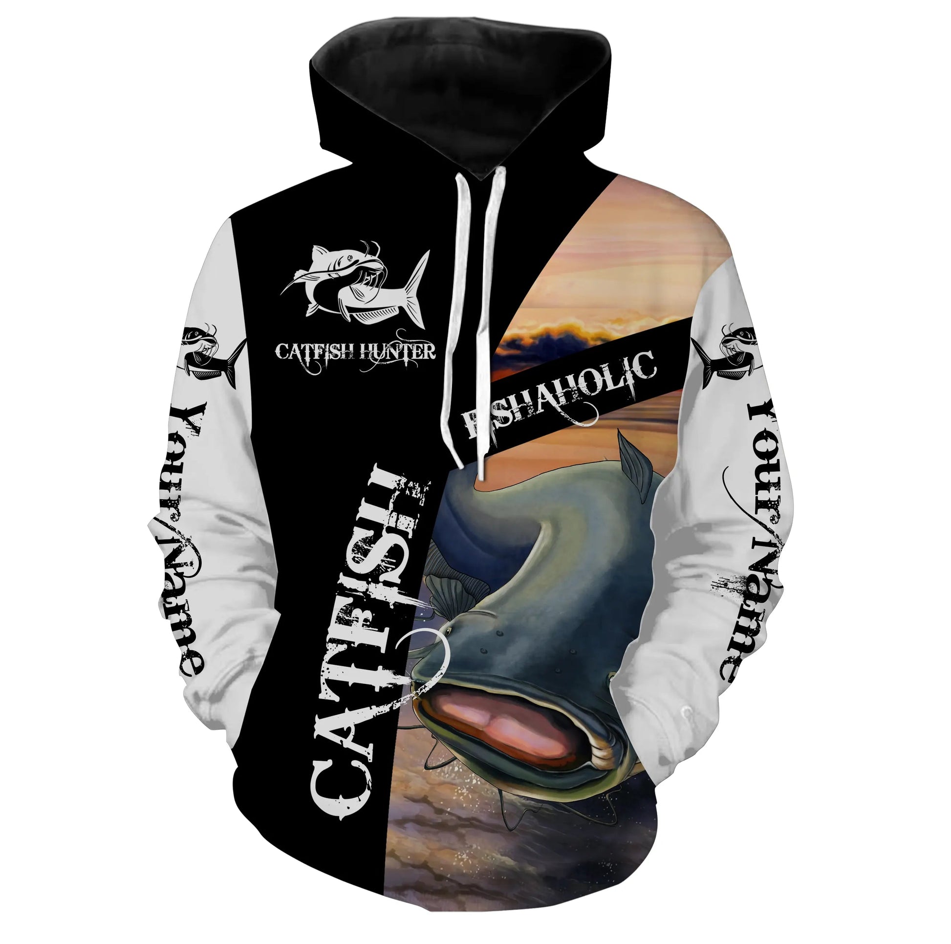 Catfish Fishing Fishaholic Customize Name All Over Printed Shirts Personalized Fishing Gift For Adult And Kid NQS383 Hoodie