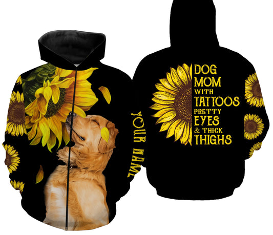 Dog mom shirt golden retriever sunflower shirt, Custom name 3D All Over Printed dog mom gifts NQS1521