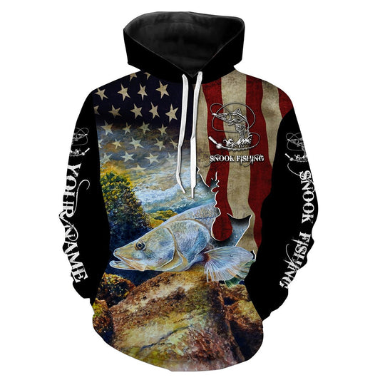 Snook Fishing 3D American Flag Patriotic Customize Name All Over Print Shirts Nqs513 Hoodie Hoodie