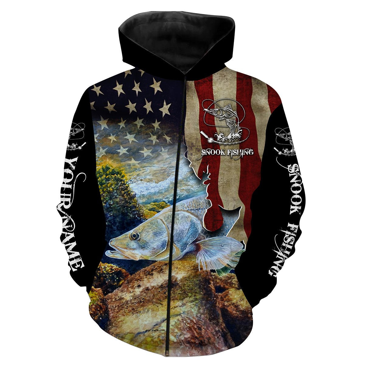 Snook Fishing 3D American Flag Patriotic Customize Name All Over Print Shirts Nqs513 Zip Up Hoodie Zip Up Hoodie