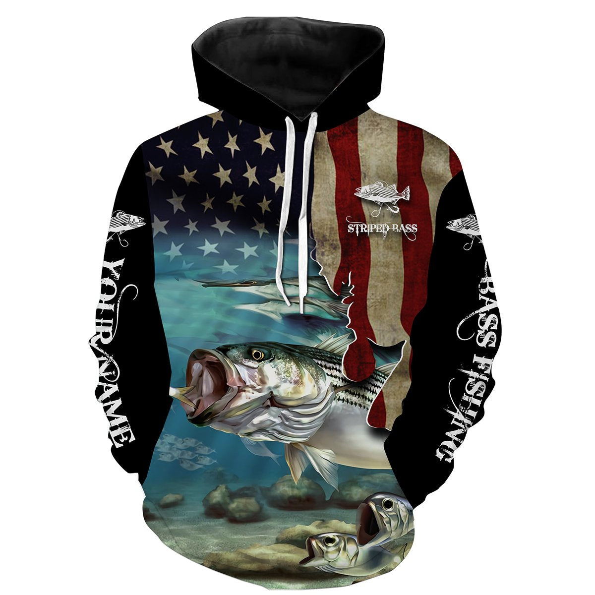 Striped Bass Striper Fishing 3D American Flag Patriotic Customize name All over print shirts NQS512 Hoodie