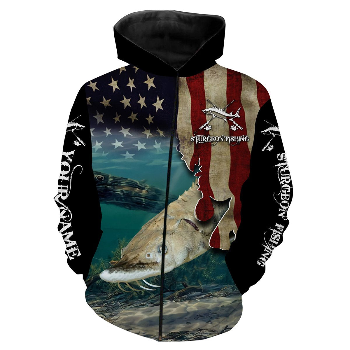 Sturgeon Fishing 3D American Flag Patriotic Customize name All over print shirts NQS517