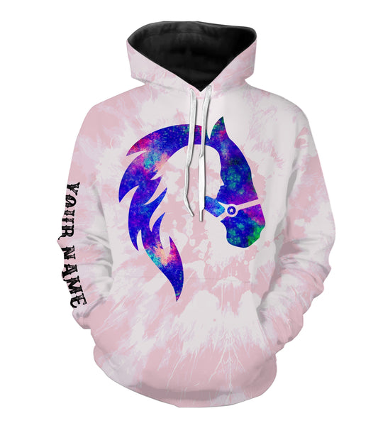 Girl Riding Horse Pink Tie Dye Purple Custom Name 3D All Over Printed Shirts Personalized Horse Shirt Nqs3119 Hoodie Hoodie