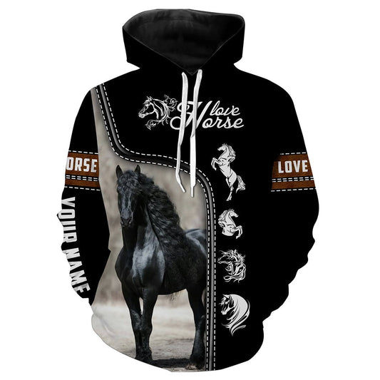 Friesian horse Customize Name 3D All Over Printed Shirts Personalized gift For Horse Lovers NQS652 Hoodie