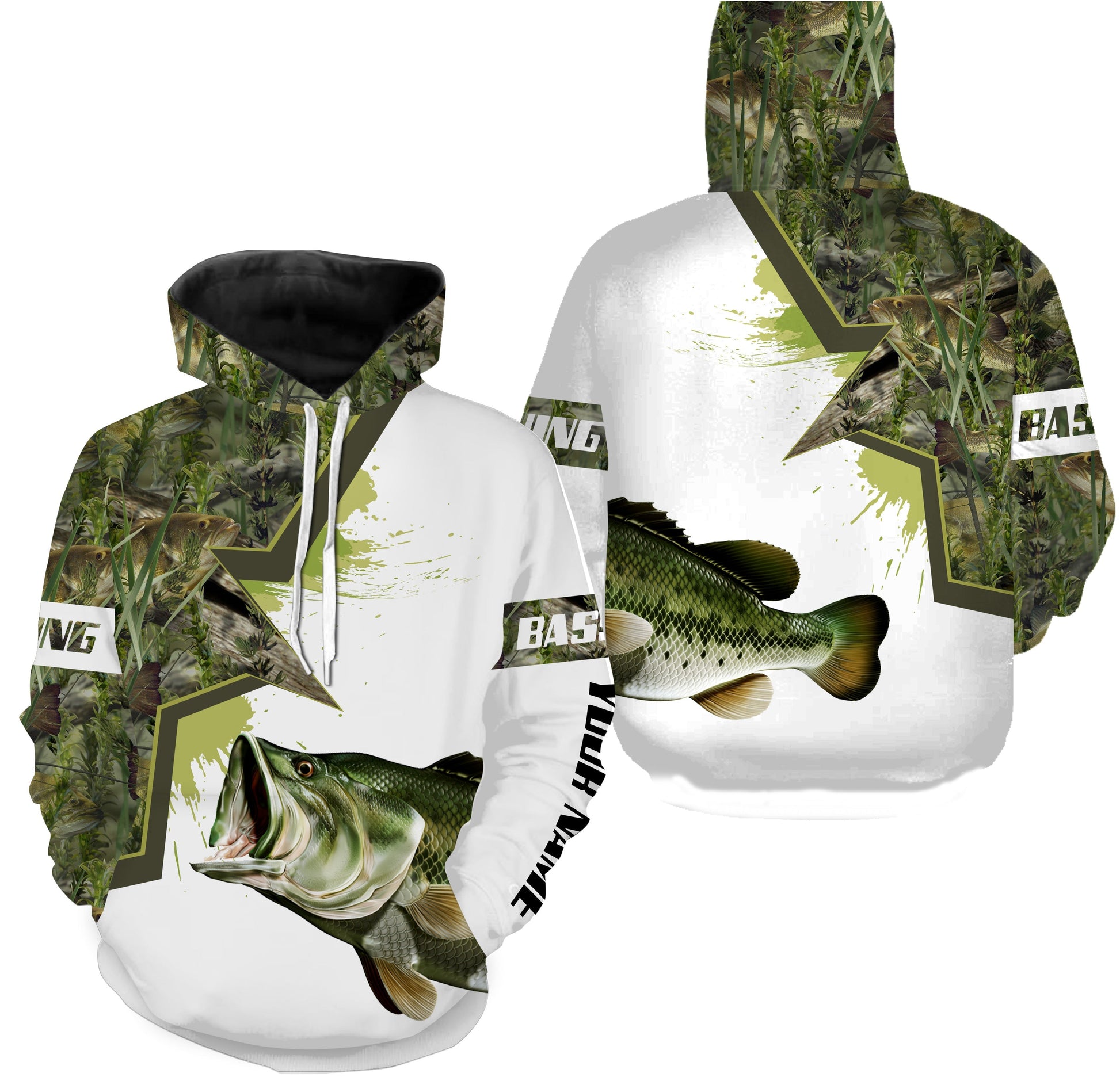 Largemouth Bass Fishing Camo Uv Protection Quick Dry Customize Name Hoodie Hoodie Hoodie