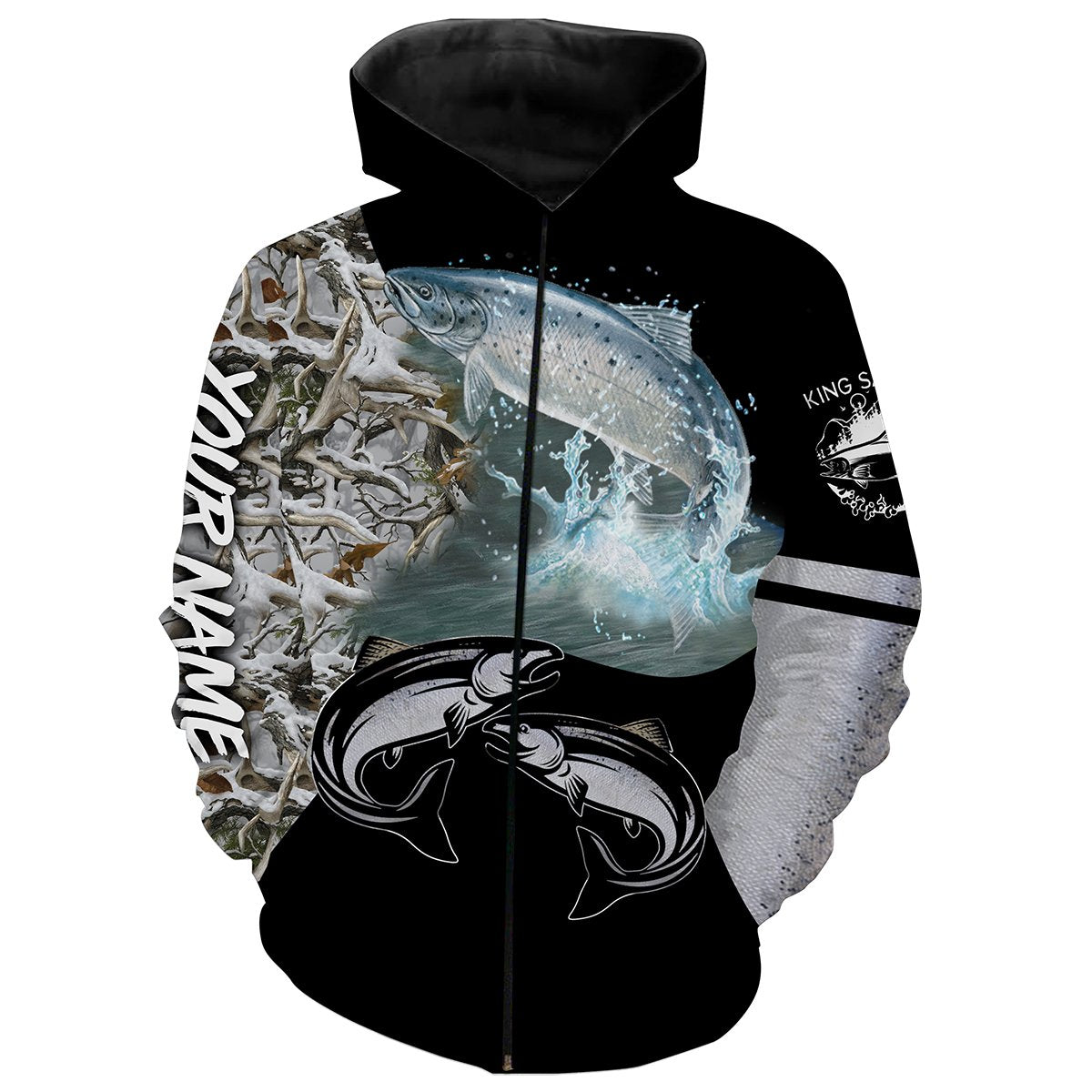 Chinook Salmon (King salmon) Fishing Winter Ice Fishing Camo custom 3D All Over print shirts NQS405 Zip up hoodie