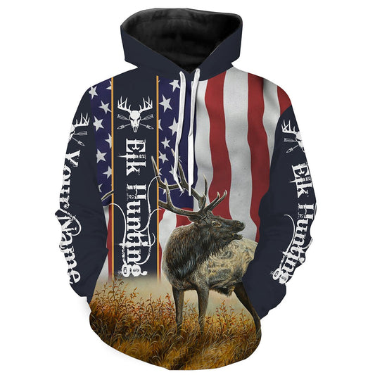 American Elk Hunting American Flag patriotic Customized name All over print shirts NQS526