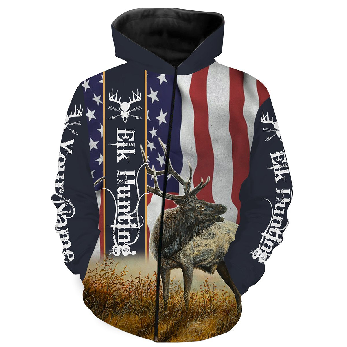 American Elk Hunting American Flag patriotic Customized name All over print shirts NQS526