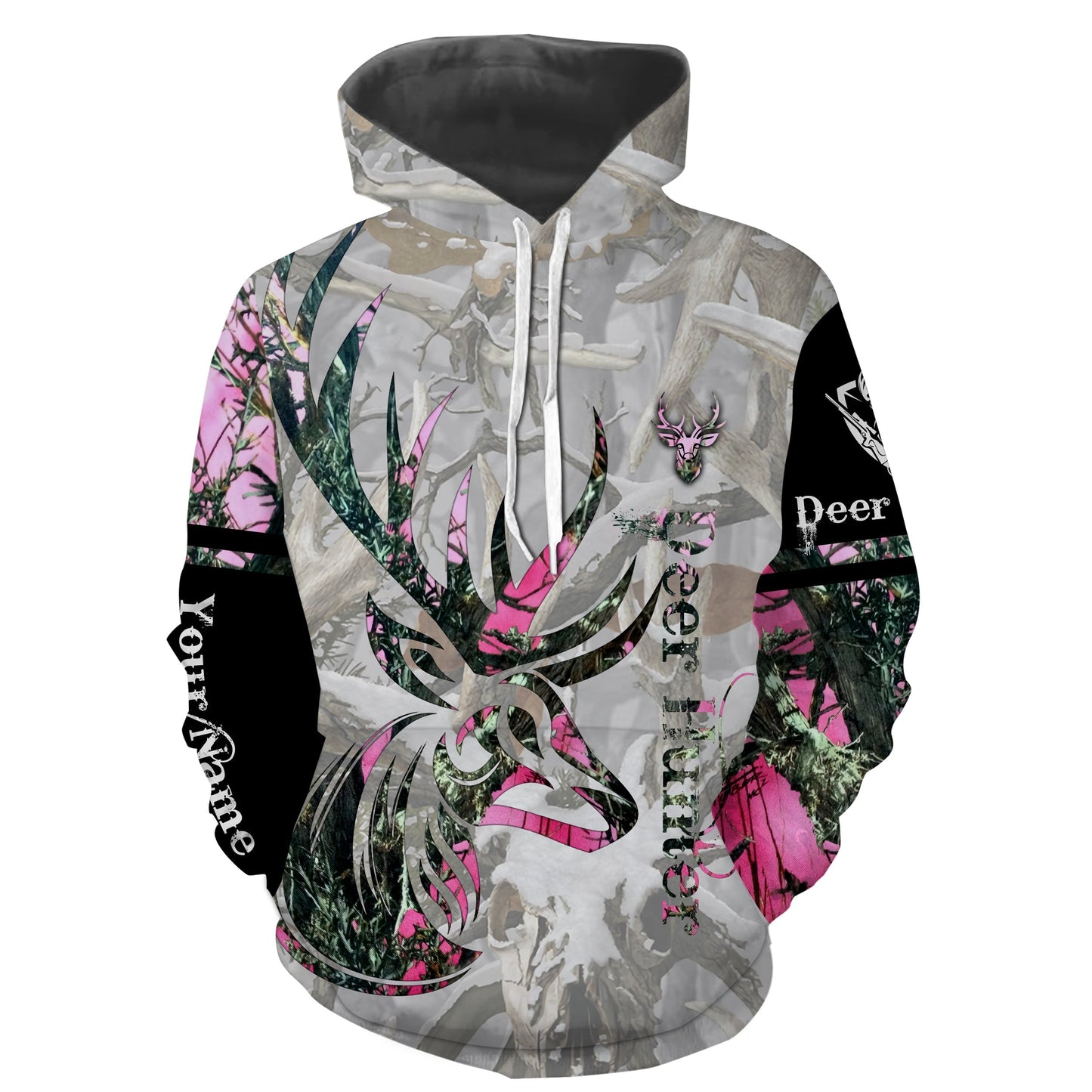 Deer Hunter Country Girl Pink Muddy camo Custom Name 3D All over print shirts - personalized hunting apparel gifts for Adult and Kid - NQS768 Hoodie