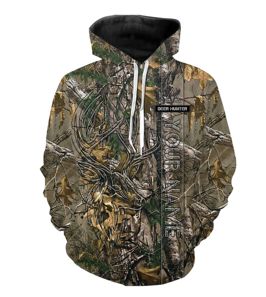 Deer Hunting tree camo Customize Name 3D All Over Printed Shirts Personalized Hunting gift For Adult And Kid NQS2436 Hoodie