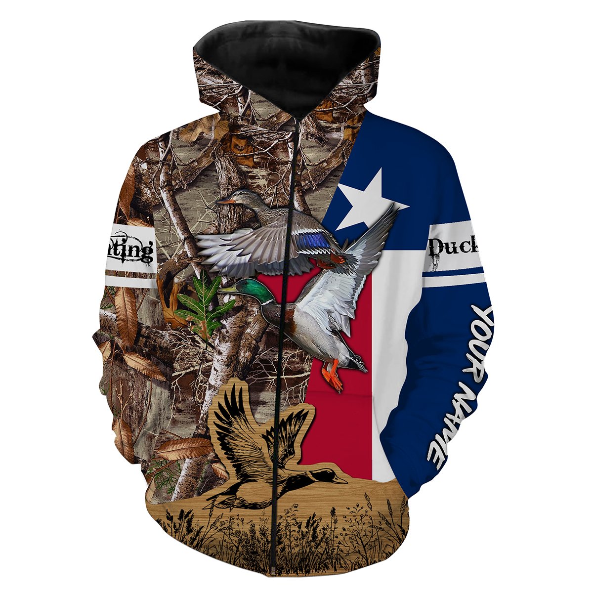 Duck Hunting Camo Texas Flag Customize name 3D All over print shirts - personalized apparel gift for hunting lovers - NQS672