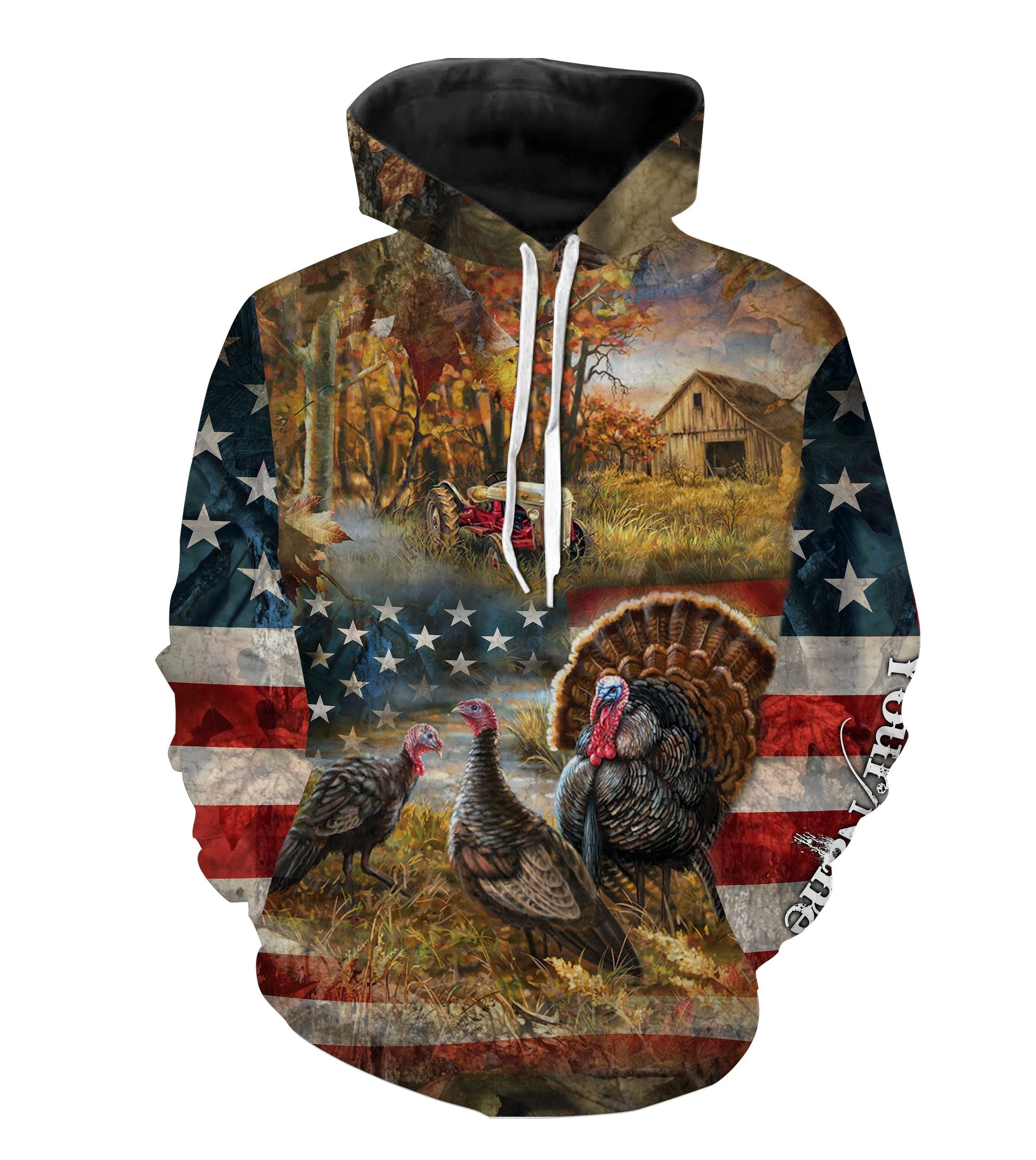 Beautiful Wild Turkey Hunting Camo American Flag Patriotic Custom Name 3D All Over Print Camo Hoodie Hoodie Hoodie