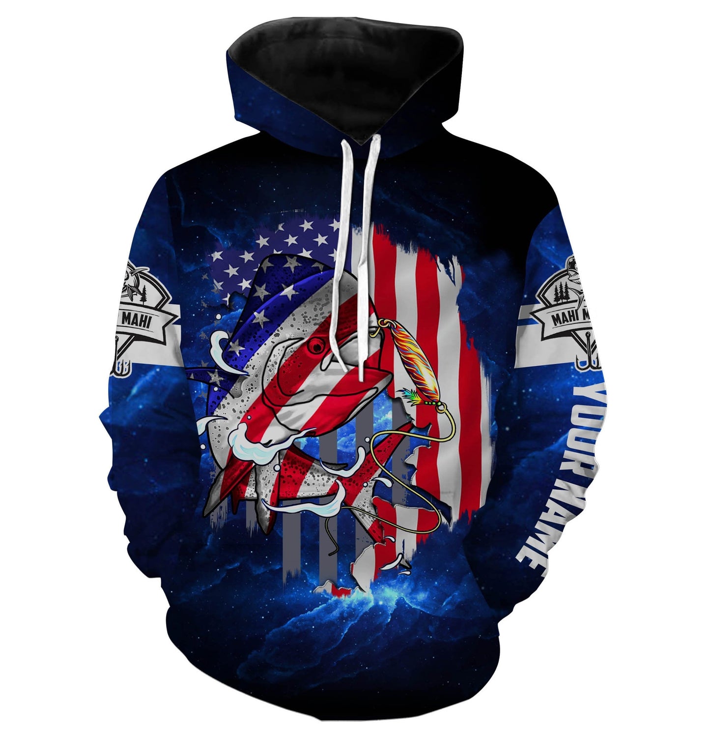 Mahi Mahi Fishing American Flag Customize Name All Over Print Shirts Hoodie Hoodie