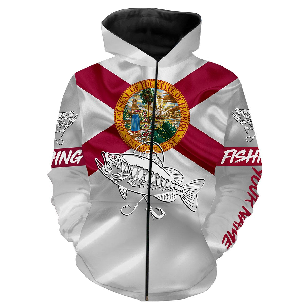 Bass fishing Florida State Flag 3D All Over print shirts saltwater personalized fishing apparel for Adult and kid NQS433 Zip up hoodie