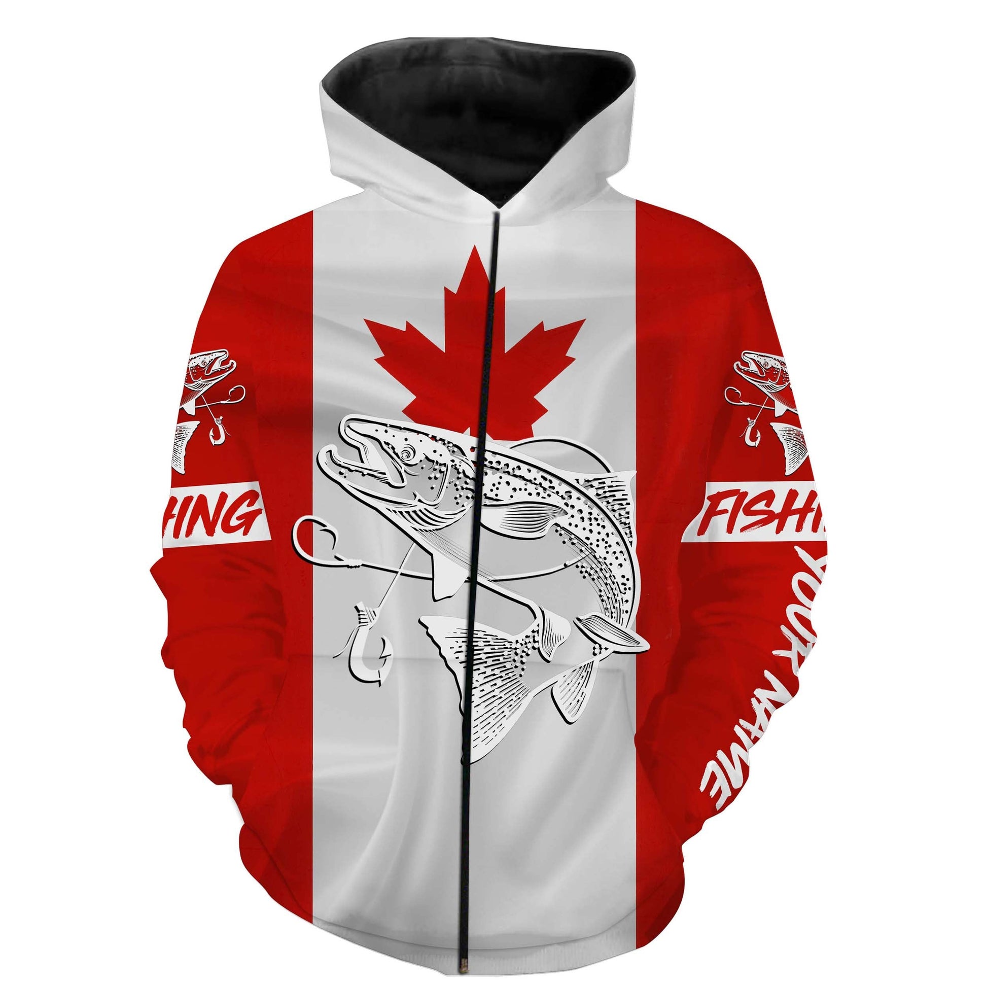 Chinook Salmon King Salmon Fishing Canadian Flag Customize name shirts NQS452 Zip up hoodie