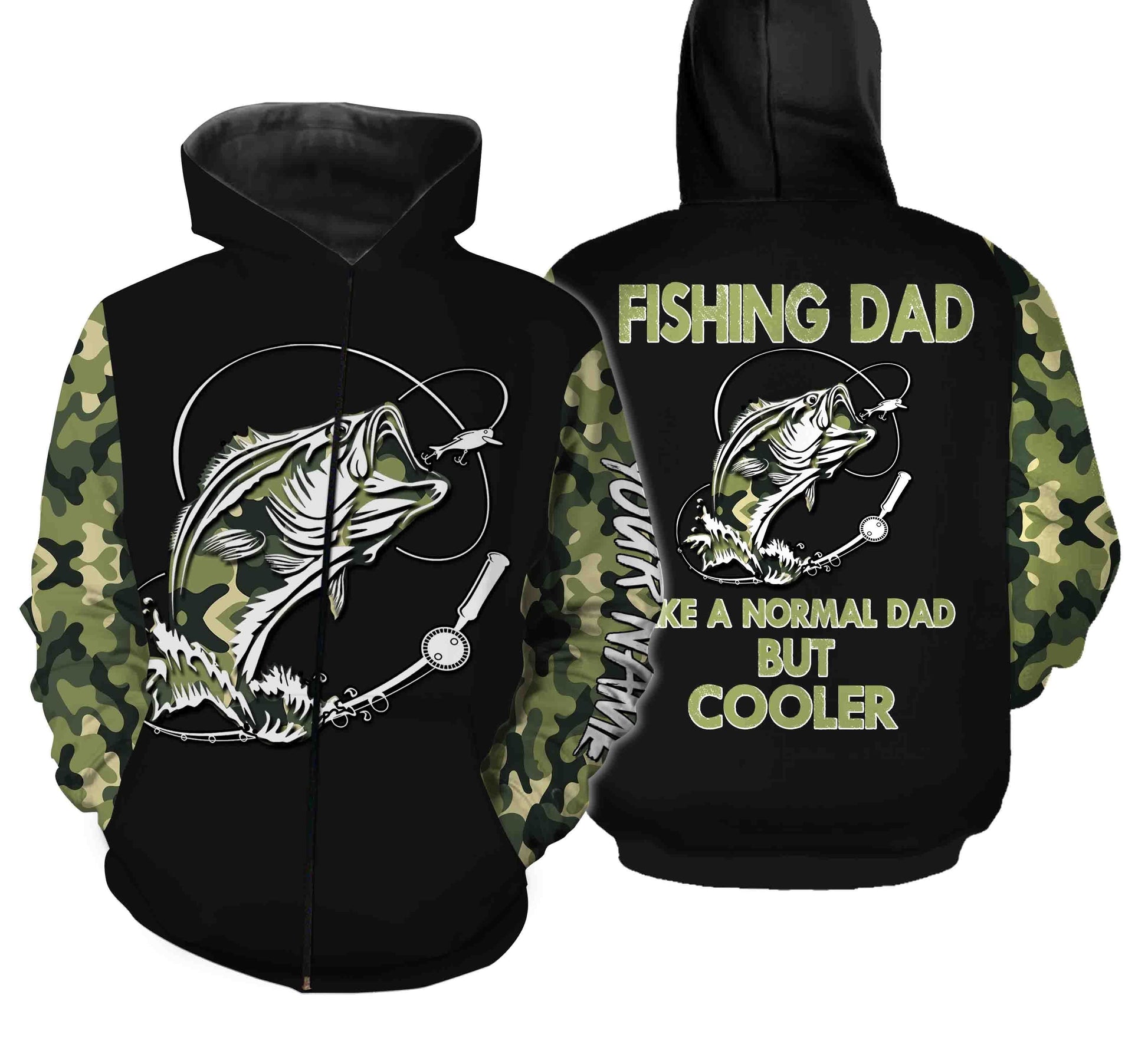 Bass Fishing Dad Like A Normal Dad But Cooler Customize Name 3D All Over Printed Shirts Personalized Gift For Father's day NQS352 Zip up hoodie