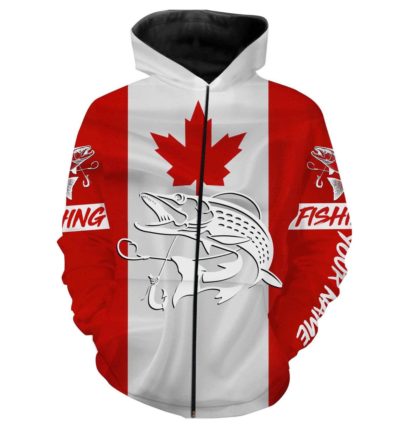 Musky Fishing 3D Canadian Flag Customize Name All Over Print Shirts Nqs473 Zip Up Hoodie Zip Up Hoodie